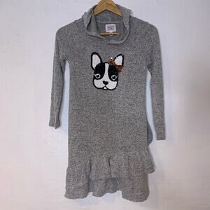 Bailey Lane Girls size M 8/10 Frenchie Dog Puppy Sequin Dress Hooded